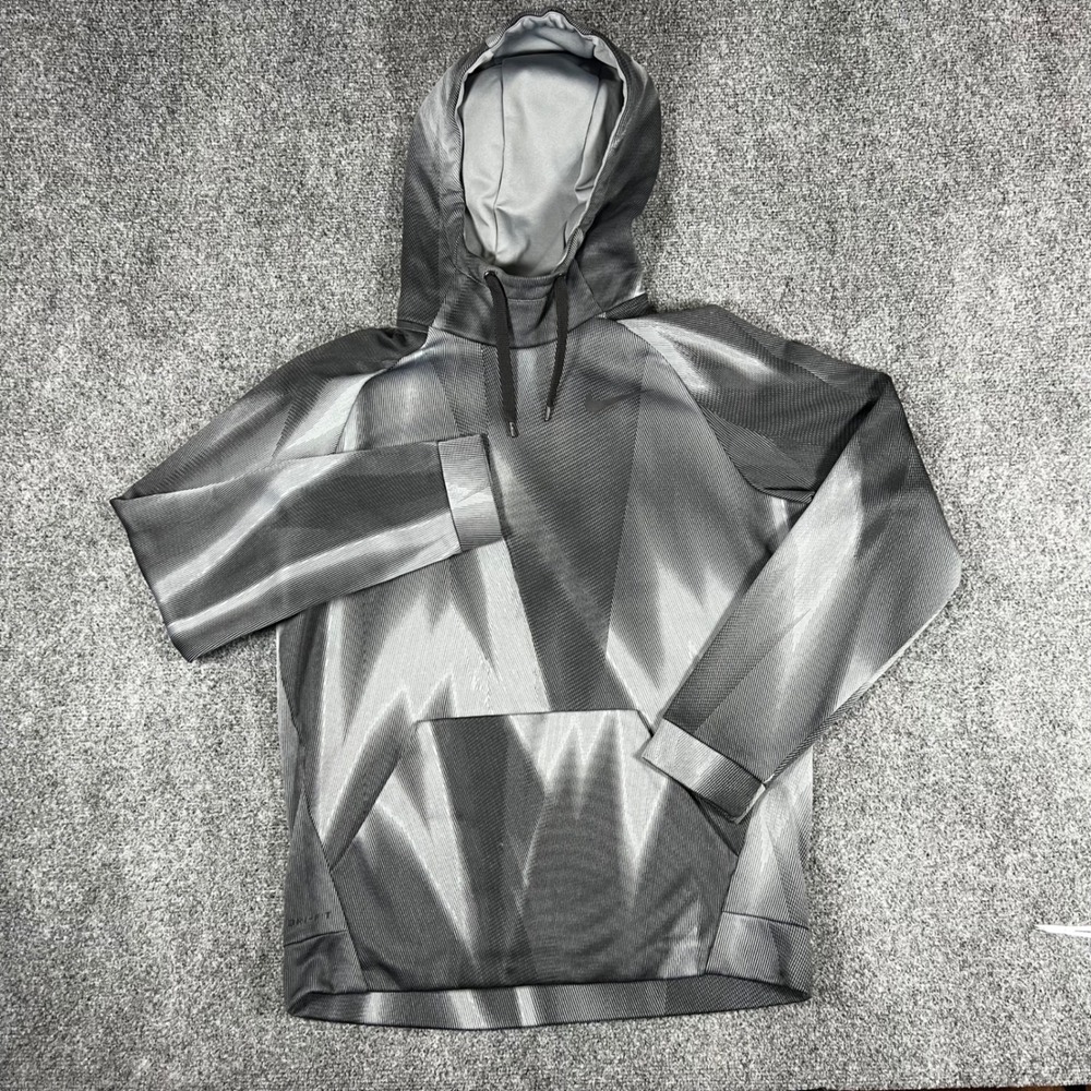 Nike Dri-FIT Mens Medium Grey Black Geometric Print Fleece Pullover Hoodie